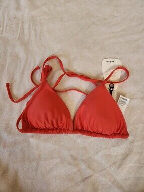 NWT prAna Hana Highway Triangle Bikini Top Rose Fire Tie Back Women's S